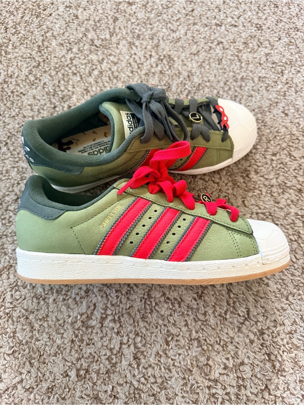 Teenage Mutant Ninja Turtles Shell-toe Adidas  Green Sneakers with Red Stripes
